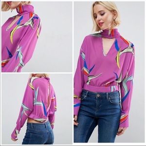 ASOS batwing sleeve blouse in birds of paradise print with unique cutout 6